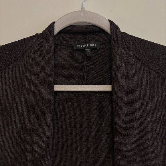 Eileen Fisher Dark Brown Open Front Knit Cardigan Large Preppy Quiet Luxury - Picture 7 of 12